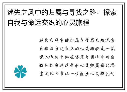 迷失之风中的归属与寻找之路：探索自我与命运交织的心灵旅程