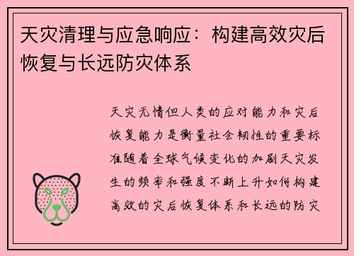 天灾清理与应急响应：构建高效灾后恢复与长远防灾体系